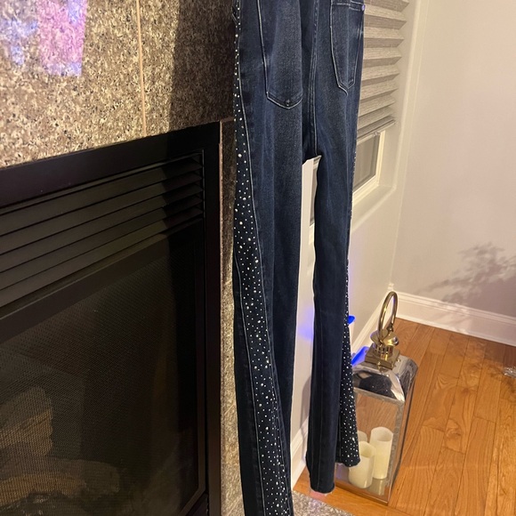 Judy Blue Dark Blue Flare Jeans with Rhinestone Accents - Picture 7 of 14